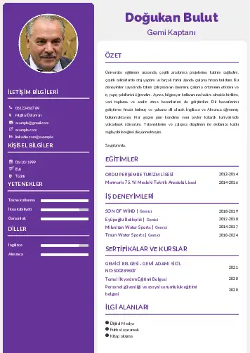 Gemi Kaptanı CV Örnekleri cv indir